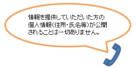 情報提供していただいた方の個人情報公開はありません