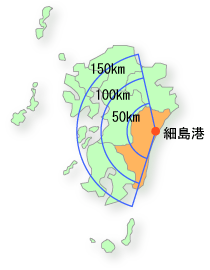 細島港は九州を扇に例えると要の部分にある。